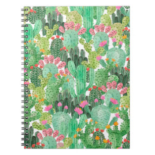 Watercolor cactus seamless pattern notebook