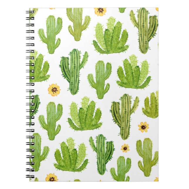 Watercolor cactus seamless pattern notebook (Front)