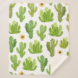 Watercolor cactus seamless pattern sherpa blanket