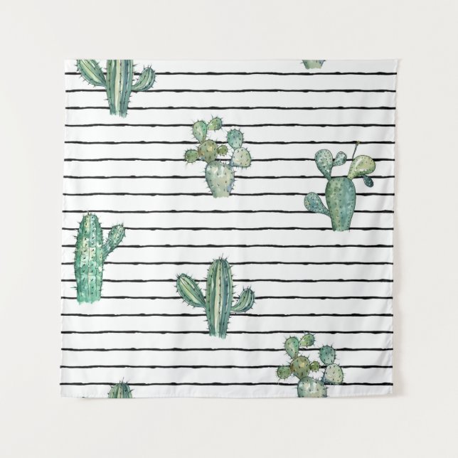 Watercolor cactus seamless pattern tapestry (Front)