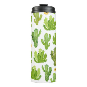 Watercolor cactus seamless pattern thermal tumbler