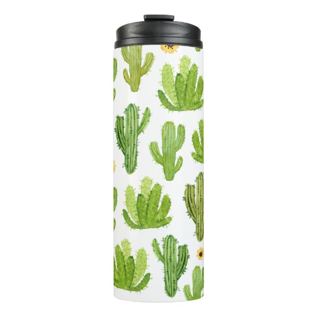Watercolor cactus seamless pattern thermal tumbler (Front)