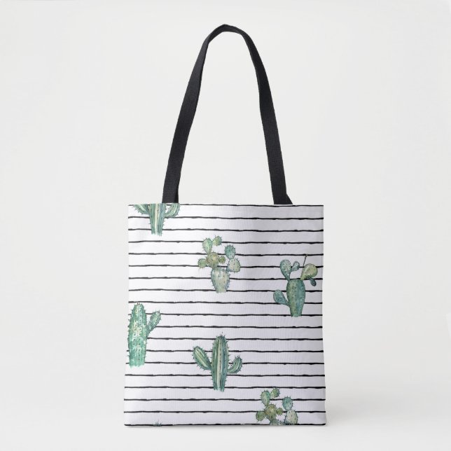 Watercolor cactus seamless pattern tote bag (Front)