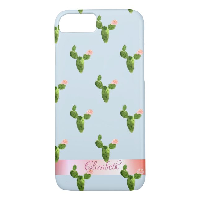 Watercolor Cactus ,Stripe - Personalized Case-Mate iPhone Case (Back)