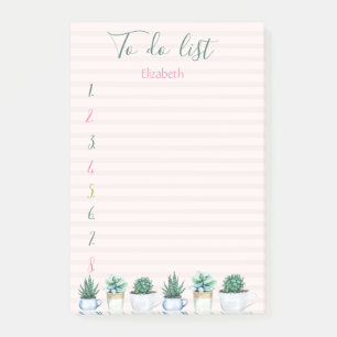 Watercolor Cactus Succulend Striped To Do List  Post-it Notes
