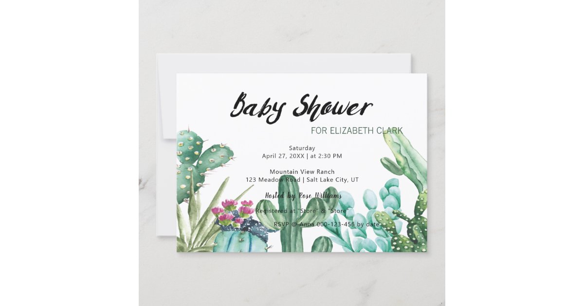 Watercolor Cactus & Succulent Baby Shower Invitation Zazzle