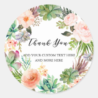 Watercolor Cactus Succulent Custom Thank You Class Classic Round Sticker