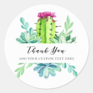 Watercolor Cactus Succulent Custom Thank You Classic Round Sticker