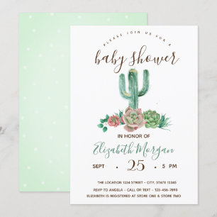 Watercolor Cactus Succulent  Dots Baby Shower  Invitation