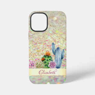 Watercolor Cactus,Succulent Glitter Bokeh  iPhone 12 Mini Case
