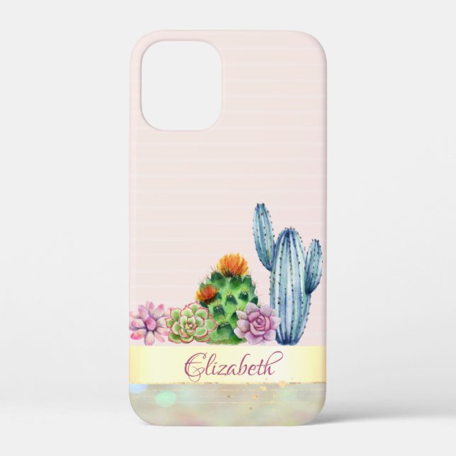 Watercolor Cactus,Succulent Pink Stripe Case-Mate iPhone Case (Back)