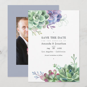 Watercolor Cactus Succulent Plants Wedding Photo Save The Date