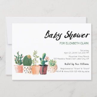 Watercolor Cactus & Succulent Pots Baby Shower Invitation