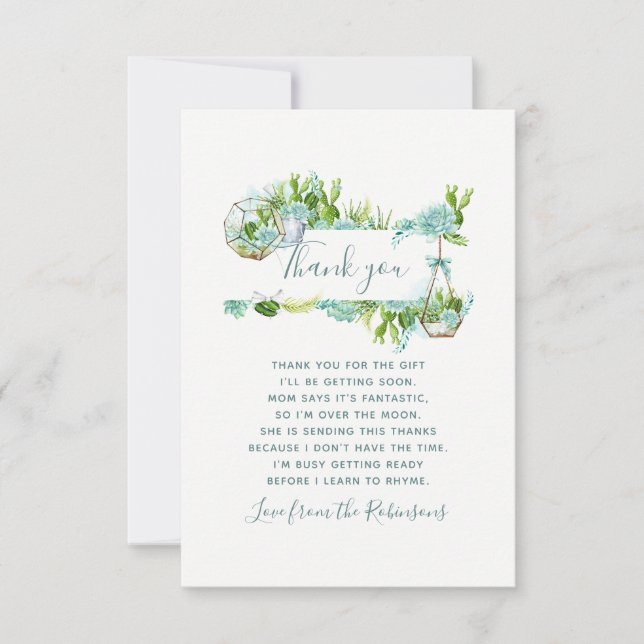 Watercolor Cactus Succulents Baby Shower Thank You (Front)