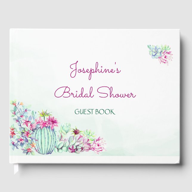 Watercolor Cactus & Succulents Bridal Shower Guest Book (Front)