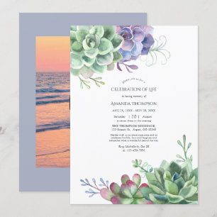 Watercolor Cactus Succulents Celebration of Life Invitation