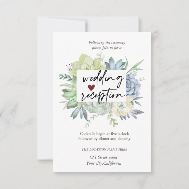 Watercolor Cactus,Succulents Dots Reception  Invitation (Front)