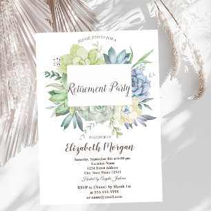 Watercolor Cactus Succulents Dots Retirement Invitation