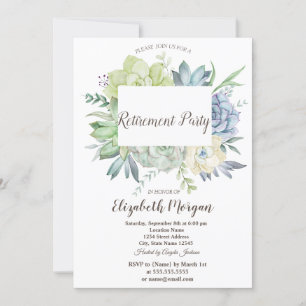 Watercolor Cactus Succulents Dots Retirement  Invitation