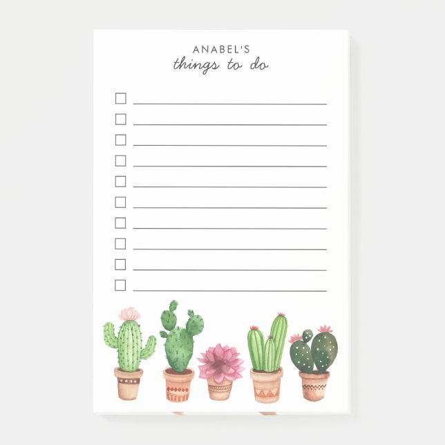 Watercolor Cactus Succulents Floral Blush Post-it Notes (Front)