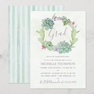 Watercolor Cactus Succulents Graduation Party Invitation