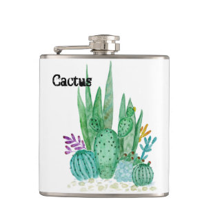Watercolor , cactus , succulents hip flask