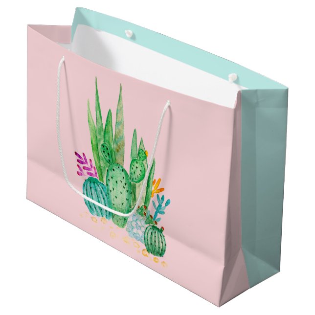Watercolor , cactus , succulents large gift bag (Front Angled)