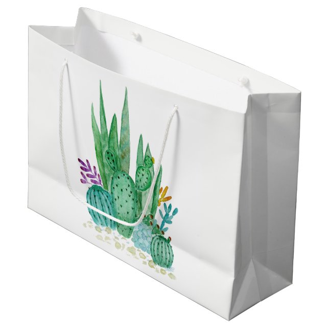 Watercolor , cactus , succulents large gift bag (Front Angled)