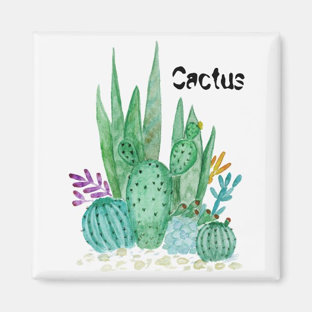Watercolor , cactus , succulents magnet (Front)