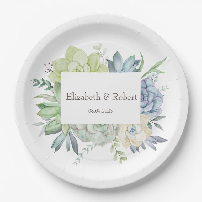 Watercolor Cactus Succulents Paper Plate (Front)