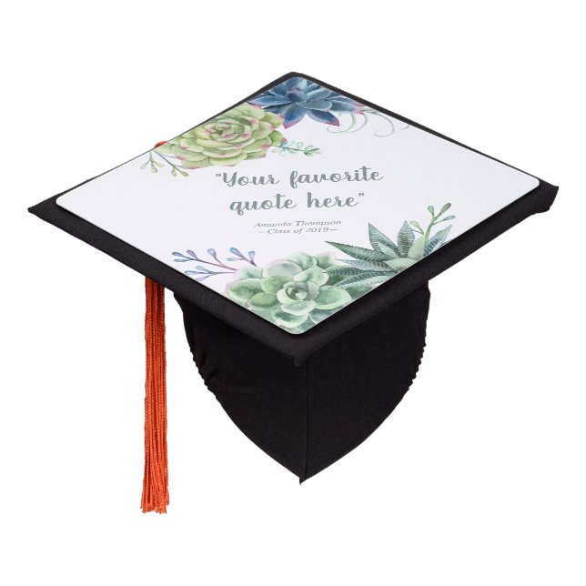 Watercolor Cactus Succulents personalized Graduation Cap Topper (Angled)