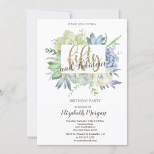 Watercolor Cactus Succulents Polka Dots 50th  Invitation