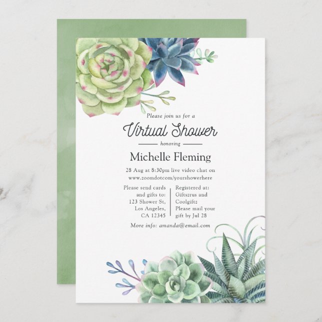 Watercolor Cactus Succulents Virtual Baby Shower Invitation (Front/Back)
