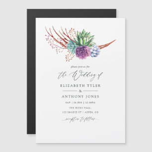 Watercolor Cactus Succulents Wedding Magnetic Invitation