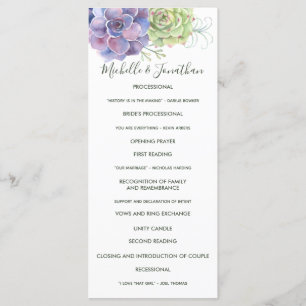 Watercolor Cactus Succulents Wedding Program