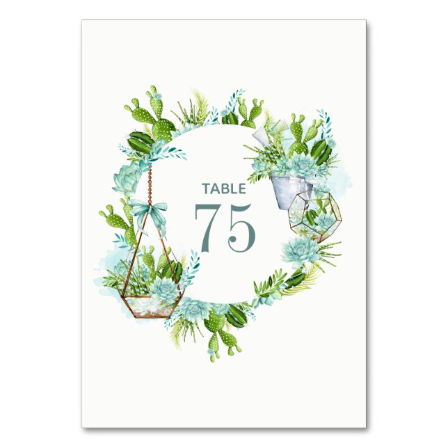 Watercolor Cactus Succulents Wedding Table Number (Front)