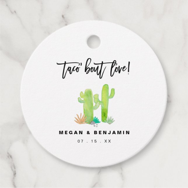 Watercolor Cactus Taco Bout Love Wedding  Favour Tags (Front)