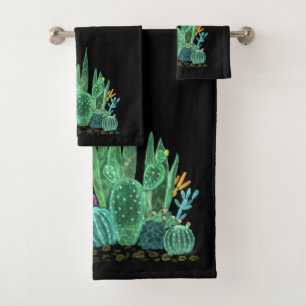 Watercolor, cactus throw pillow bath towel set
