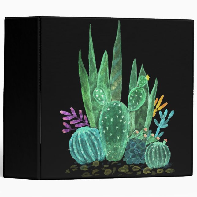 Watercolor, cactus throw pillow binder (Front/Spine)