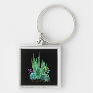Watercolor, cactus throw pillow keychain