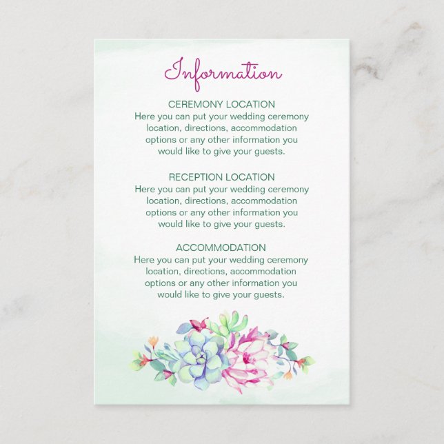 Watercolor Cactus Wedding Information Cards (Front)