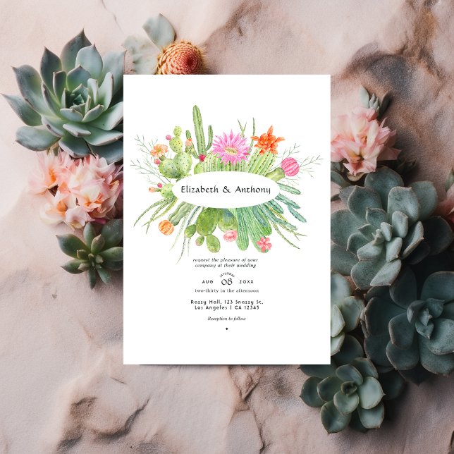 Watercolor Cactus Wedding Invitation (Creator Uploaded)