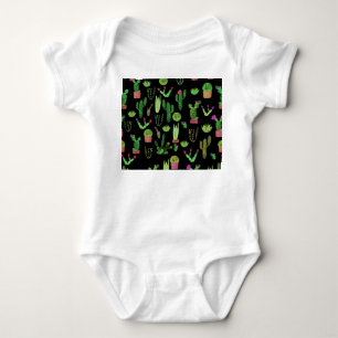 Watercolor Cactuses Plant Seamless Background Baby Bodysuit