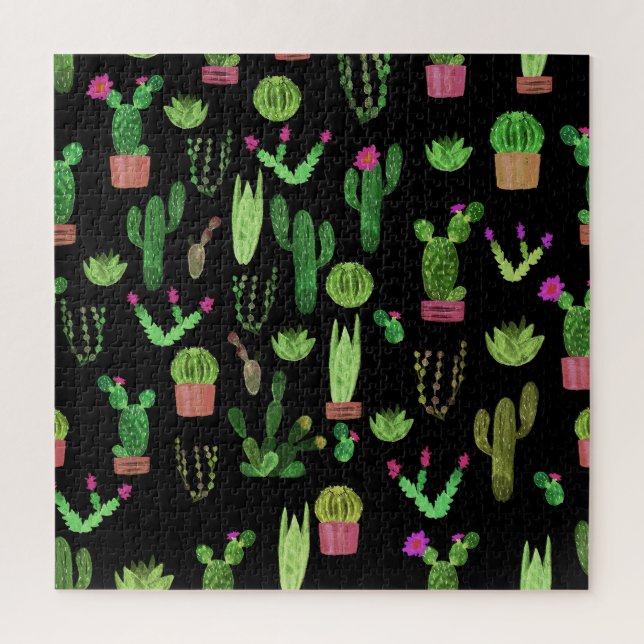 Watercolor Cactuses Plant Seamless Background Jigsaw Puzzle (Vertical)