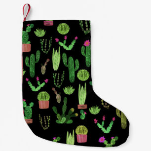 Watercolor Cactuses Plant Seamless Background Small Christmas Stocking