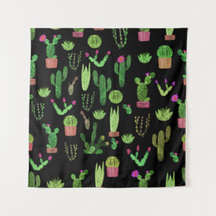 Watercolor Cactuses Plant Seamless Background Tapestry