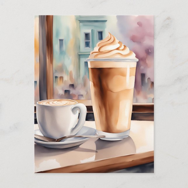 Watercolor, Caffe Latte, Postcrossing Postcard (Front)