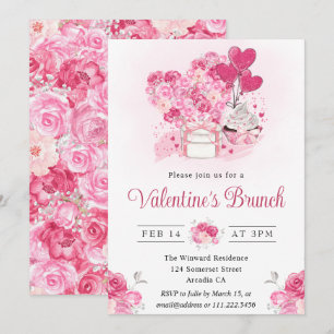 Watercolor Cake and Gifts Valentine's Brunch Invitation