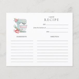 Watercolor Cake mixer baking Recipe card