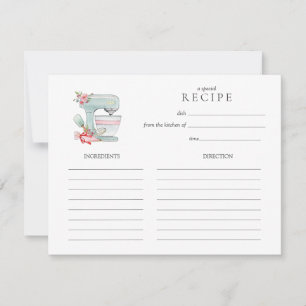Watercolor Cake mixer baking Recipe card